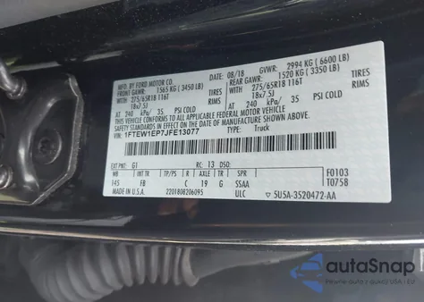 2018 Ford F-150 Xlt из США, поврежденный, VIN 1FTEW1EP7JFE13077